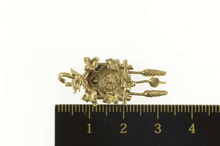 14K Yellow Gold 3D Articulated German Cuckoo Clock Charm/Pendant
