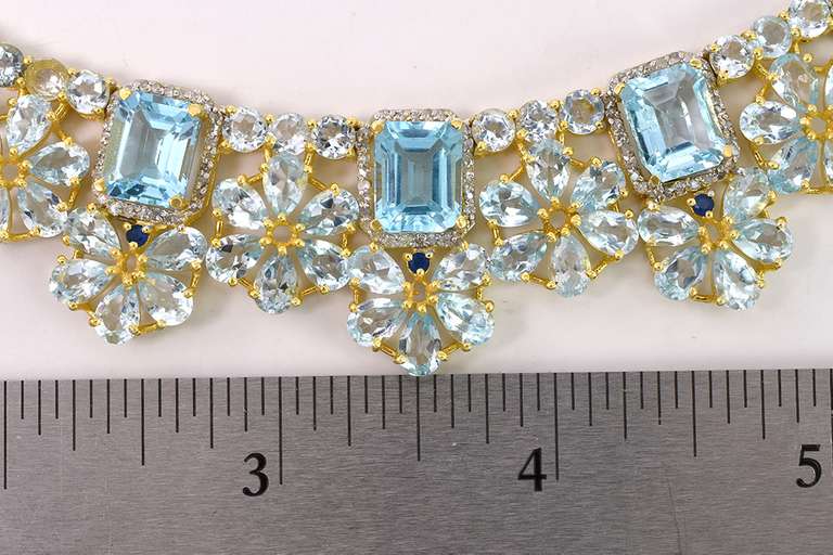 Opulent 77.00CTW Sky Blue Topaz & 3.00CTW Diamond Necklace in Gold Plated Sterling Silver