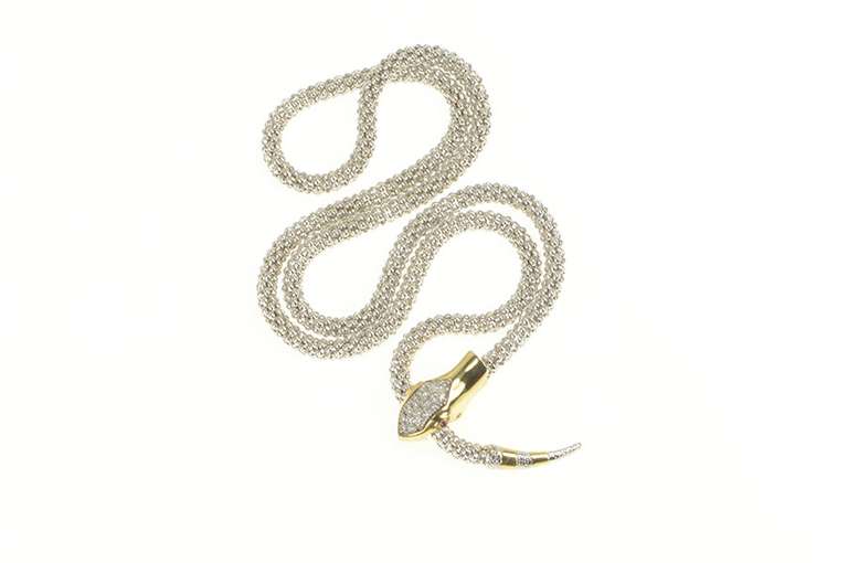 14K White Gold 0.16 Ctw Diamond Ruby Eye Snake Lavalier Necklace