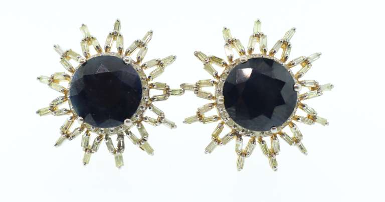 14kt Gold Plated Sterling Silver, Blue Sapphire, & Diamond Earrings
