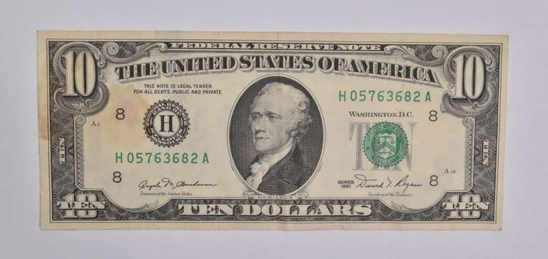 ERROR 1981 $10 St. Louis, MO U.S. FRN US Ink Smear Error Note