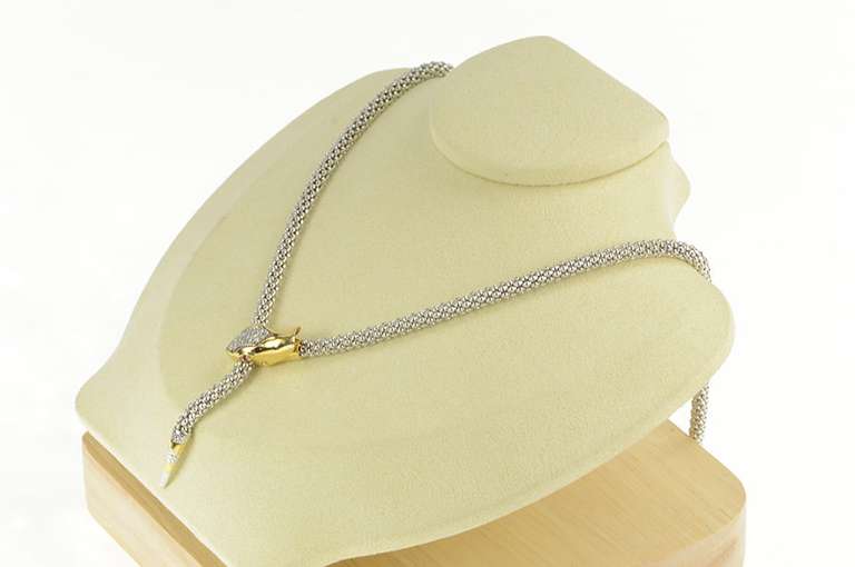 14K White Gold 0.16 Ctw Diamond Ruby Eye Snake Lavalier Necklace