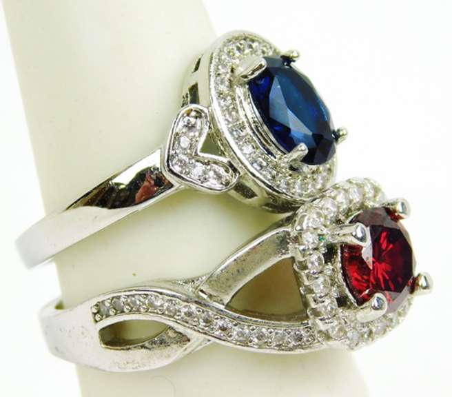 2 Sterling Silver Gemstone Halo Rings
