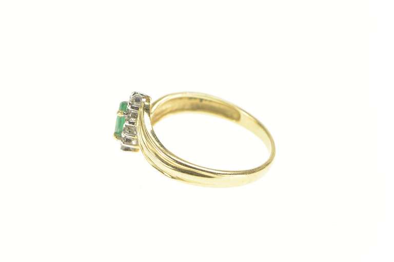 14K Yellow Gold Marquise Emerald Diamond Halo Bypass Ring