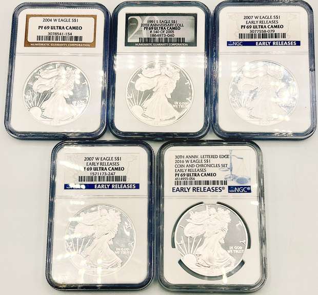 5 certified proof silver dollar, pf69