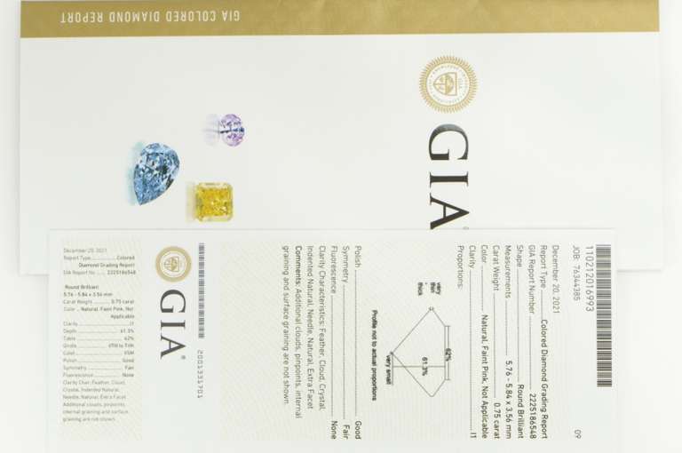 GIA 0.75 Ct Round Brilliant Cut Faint Pink Color I1 Clarity Diamond