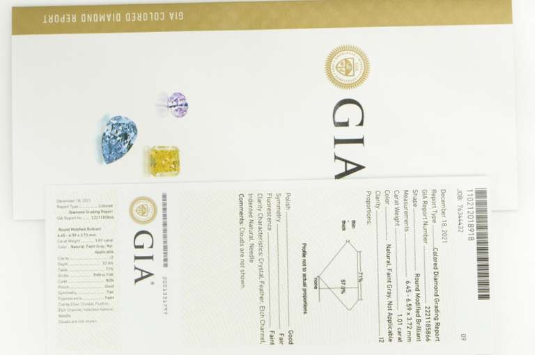 GIA 1.01 Ct Round Brilliant Cut S&P Nat. Faint Grey I2 Clarity Diamond