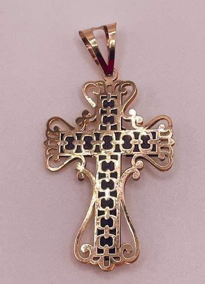 14kt Solid Yellow Gold & Onyx Cross Pendant