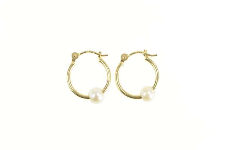 14K Yellow Gold Pearl Beaded 14.5mm Classic Statement Hoop Earrings