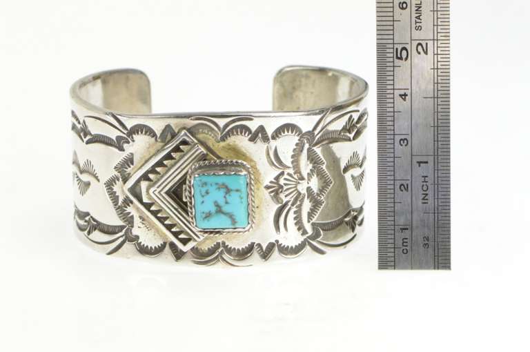 Sterling Silver N Native American Navajo Turquoise Cuff Bracelet