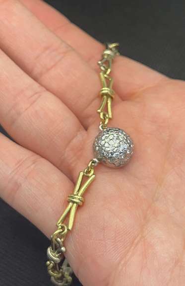 GORGEOUS 14K TWO TONE (YELLOW/WHITE) GOLD DIAMOND BALL PENDANT LINK NECKLACE