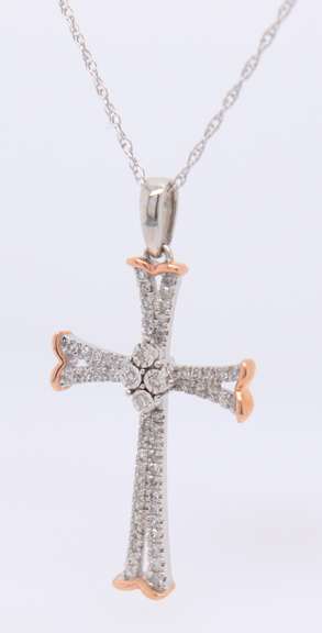 Gorgeous White Gold Diamond Cross Pendant on Chain