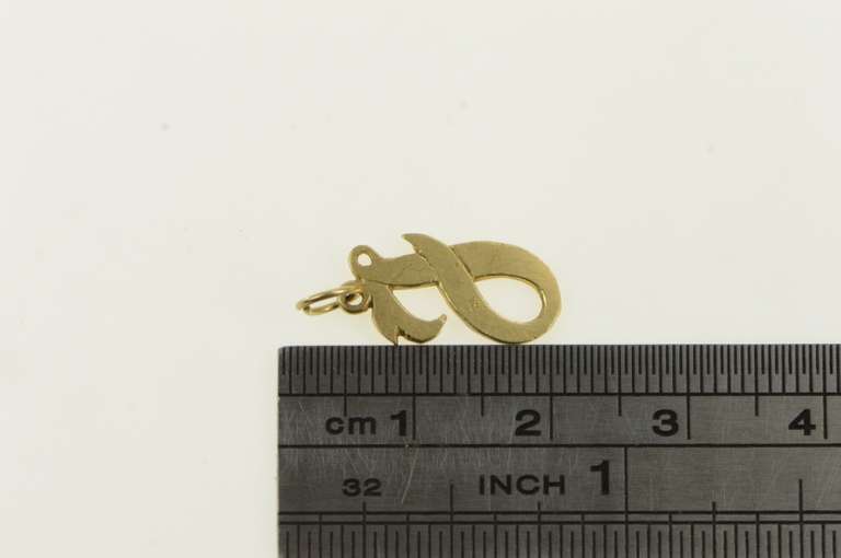 14K Yellow Gold F Cursive Letter Initial Name Monogram Charm/Pendant