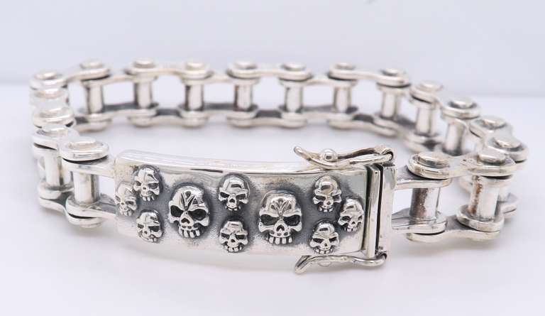 Skull Bike Chain Heavy Bracelet in 925 Sterling Silver