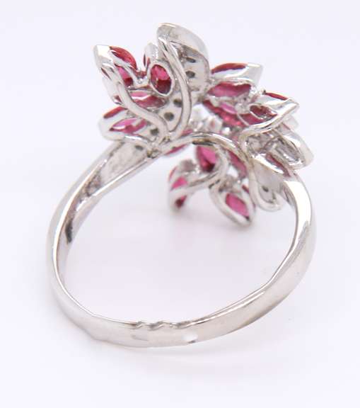 Attractive Marquoise Ruby and Diamond Spray Ring