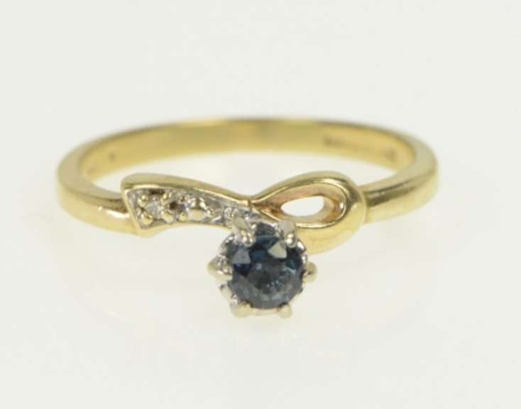 10K Yellow Gold 1940's Sapphire Diamond Bow Statement Ring