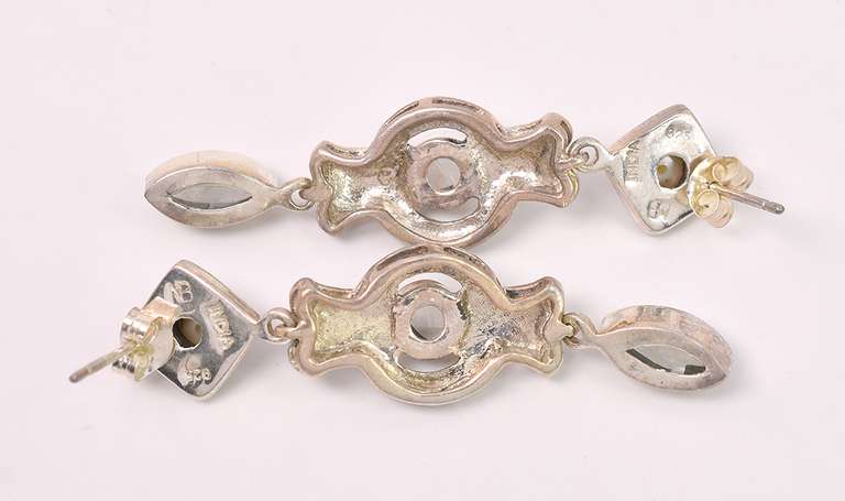 Pearl And Moonstone Dangle Earrings In Sterling Silver