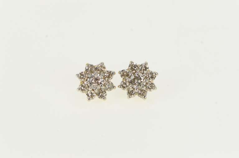 14K Yellow Gold 0.80 Ctw Diamond Flower Cluster Stud Earrings