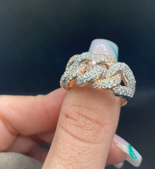 1.75 CARATS T.W. ROUND DIAMOND TWO TONE CUBAN LINK MENS RING IN 14K WHITE AND ROSE GOLD