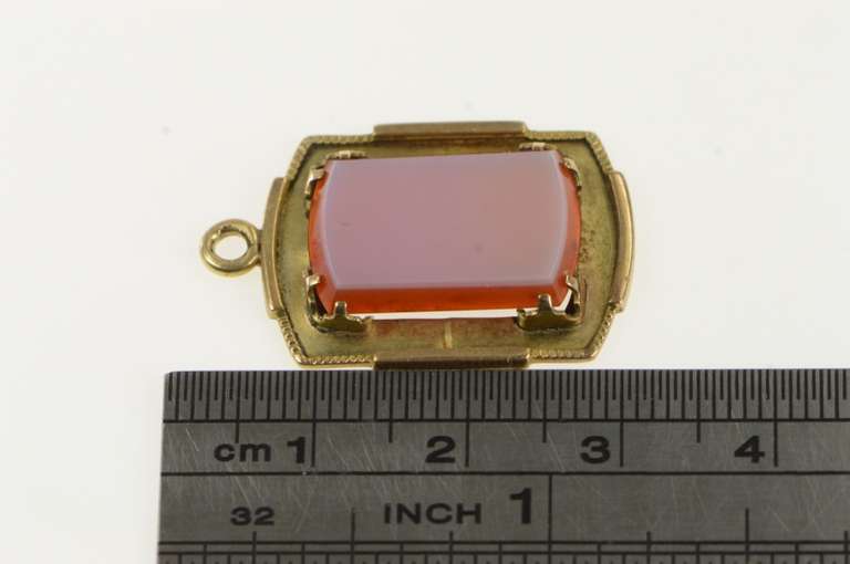 14K Yellow Gold Victorian Ornate Carnelian Squared Statement Pendant