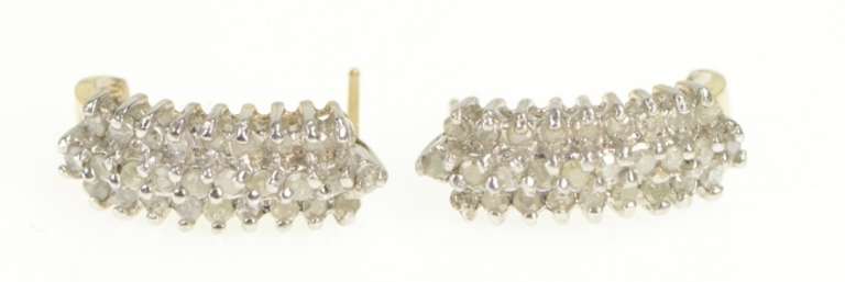 10K Yellow Gold 1.00 Ctw Squared Diamond Cluster Bar Earrings