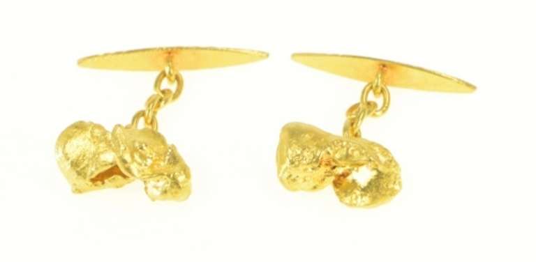 22K Yellow Gold Raw Textured Nugget Pebble Cluster Cuff Links