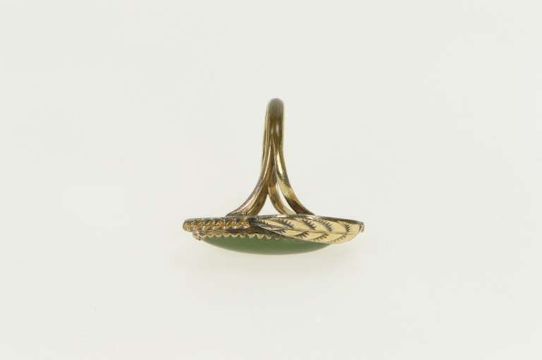 Gold Filled Nephrite Southwestern Feather Leaf Vintage Ring