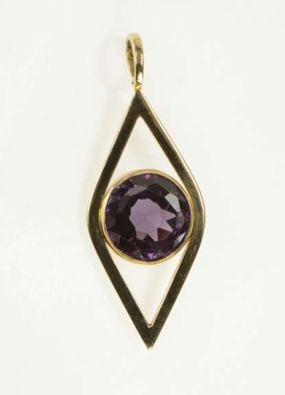 14K Yellow Gold Amethyst Ornate Navette Retro Statement Pendant