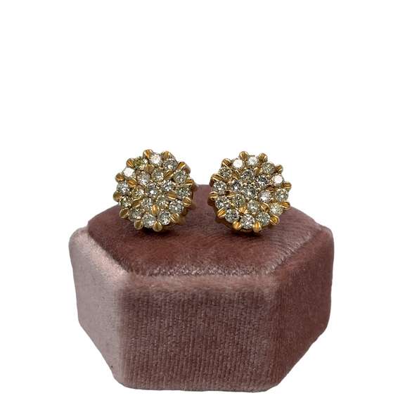 3.75 CARATS!14K YELLOW GOLD STUD EARRINGS WITH PAVE DIAMONDS