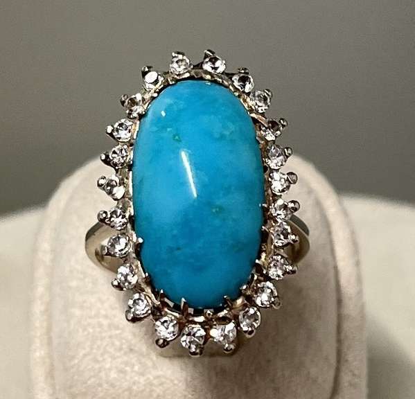 Vintage White gold ring with Turquoise and Diamond