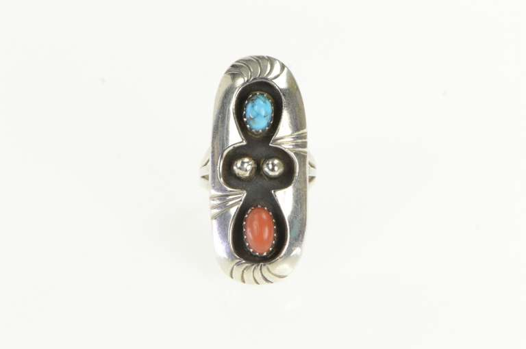 Sterling Silver Phillip White Ntv. American Coral Turquoise Ring
