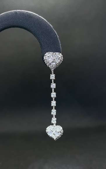DIAMOND DOUBLE-HEART SHAPE DANGLE EARRINGS 1.85CT T.W. ROUND-CUT IN 14K WHITE GOLD