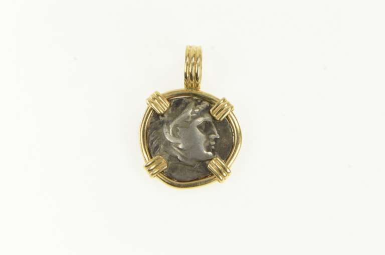 14K Yellow Gold 336-313 BC Greek Drachm Zeus Seated Eagle Coin Pendant
