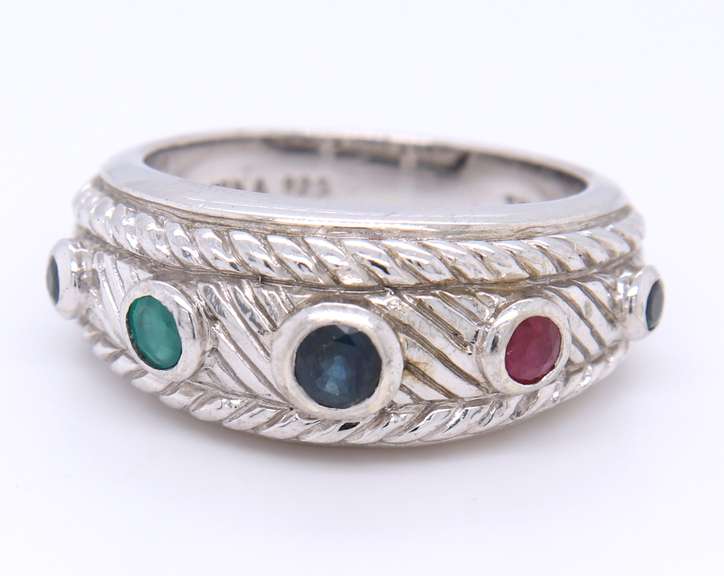 Judith Ripka 925 Sterling Silver Multi Gemstone Band