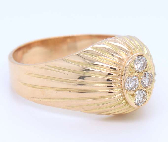 Elegant Yellow Gold 4 Stone Diamond Gent's Ring