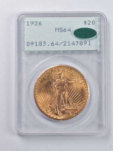 MS64 1926 $20 Saint-Gaudens Gold Double Eagle Rattler CAC PCGS