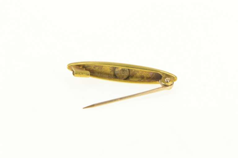 10K Yellow Gold Rose Cut Diamond Oval Classic Bar Pin/Brooch