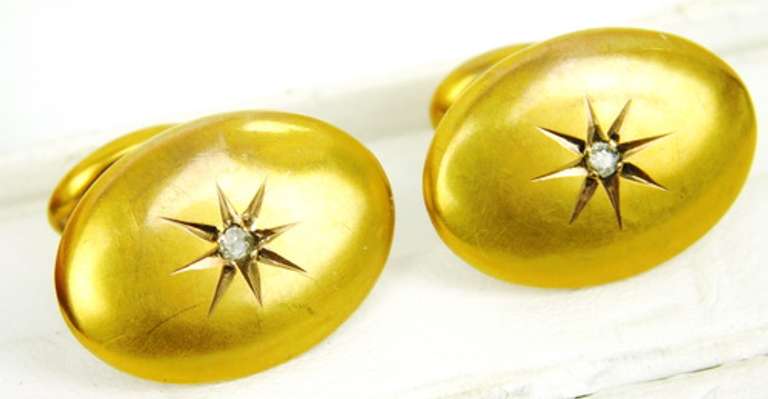 Antique 10K Gold Diamond Cuff Links