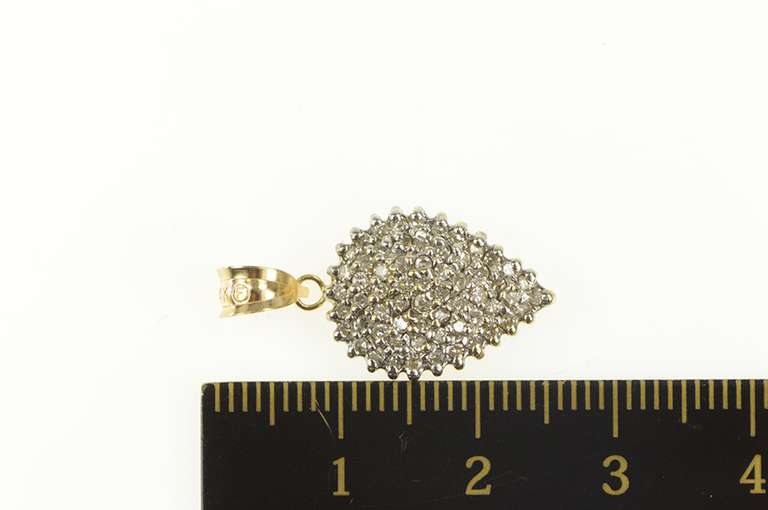 14K Yellow Gold 0.62 Ctw Pave Diamond Tear Drop Cluster Pendant