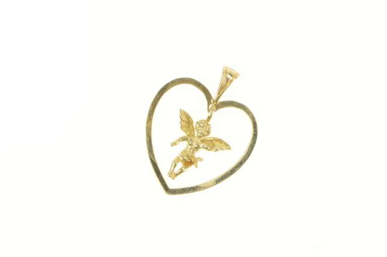 14K Yellow Gold Cherub Baby Angel Heart Love Symbol Pendant