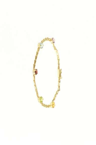 14K Yellow Gold Amethyst Topaz Citrine Triangle Link Chain Bracelet