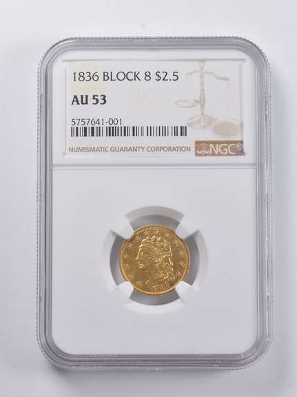 AU53 1836 $2.50 Classic Head Gold Quarter Eagle Block 8 .1209 AGW NGC