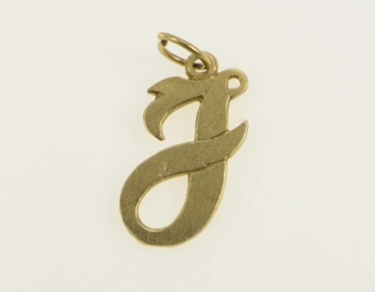 14K Yellow Gold F Cursive Letter Initial Name Monogram Charm/Pendant