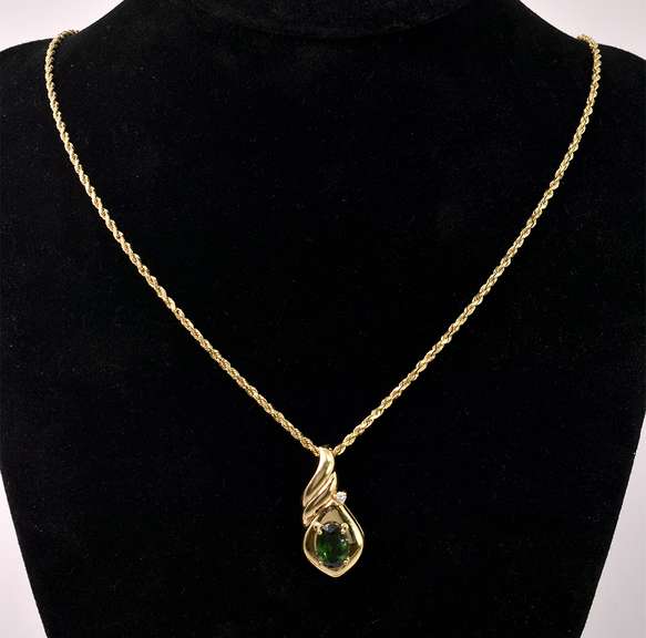 Gorgeous Tourmaline and Diamond Pendant Necklace In 14KT Yellow Gold