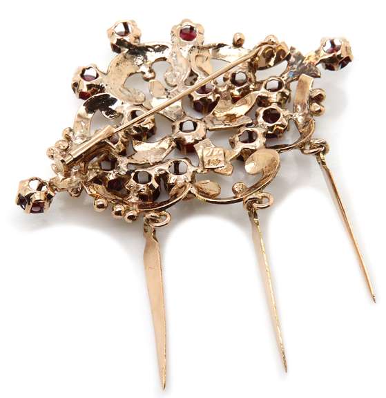 Vintage Garnet Heirloom Style Dangle Brooch in 14K