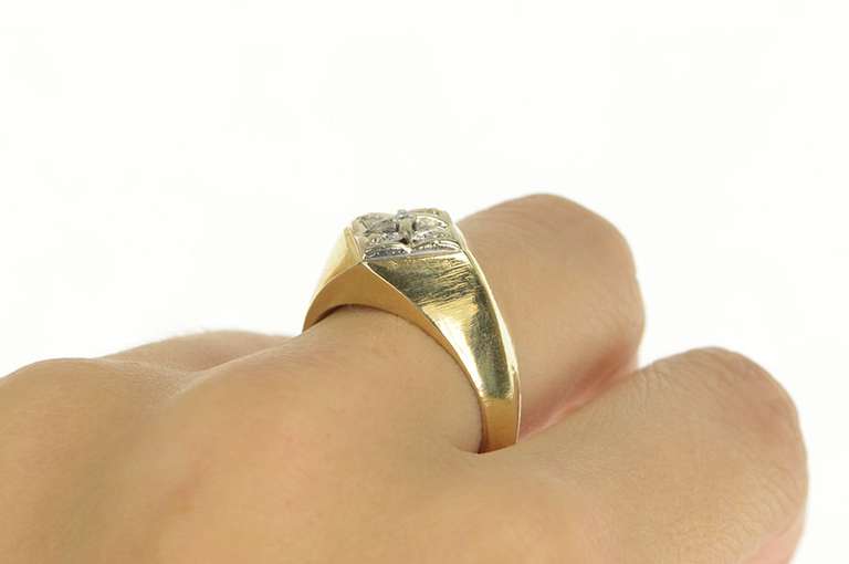 14K Yellow Gold 0.45 Ctw Diamond 1960's Squared Cluster Ring