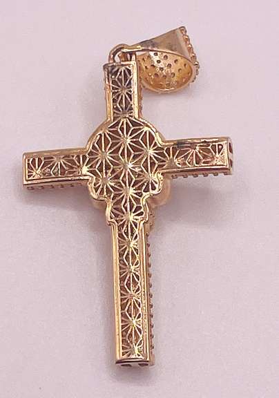 14kt Solid Yellow Gold & Onyx Cross Pendant
