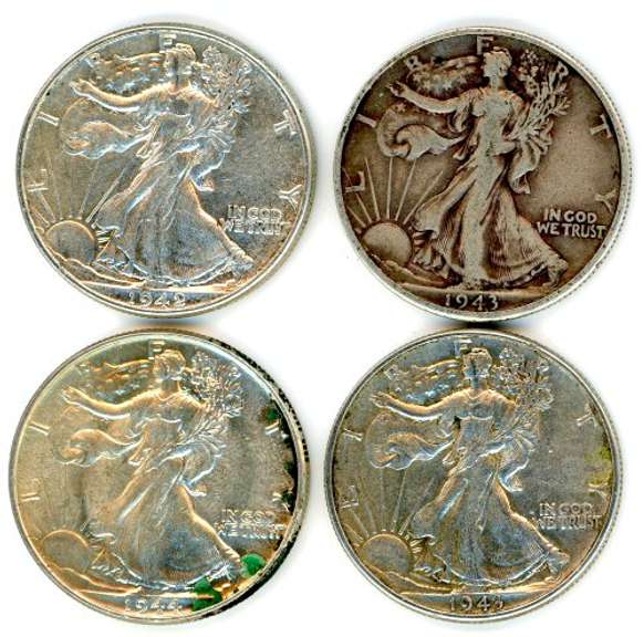 4 Walking Liberty Silver Half Dollars