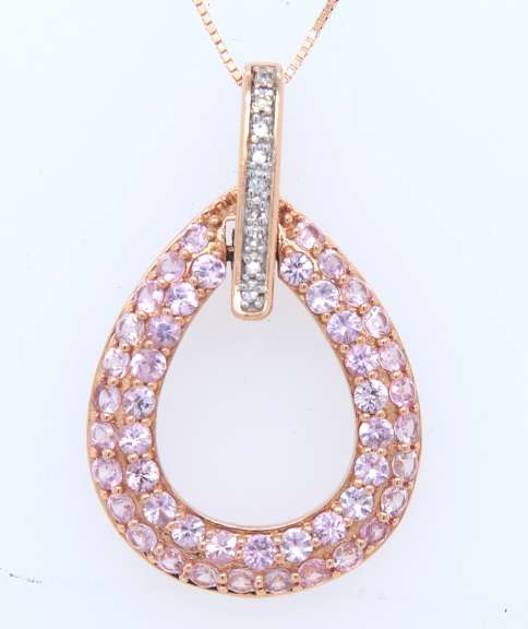 Fabulous Rose Gold Pink Topaz and Diamond Pendant on Chain