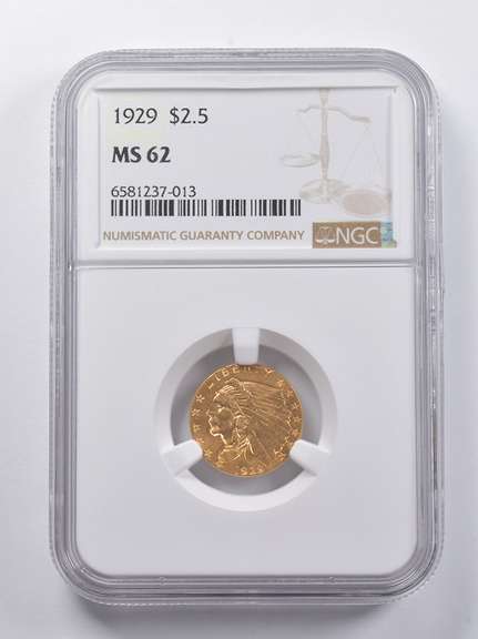 MS62 1929 $2.50 Indian Head Gold Quarter Eagle NGC